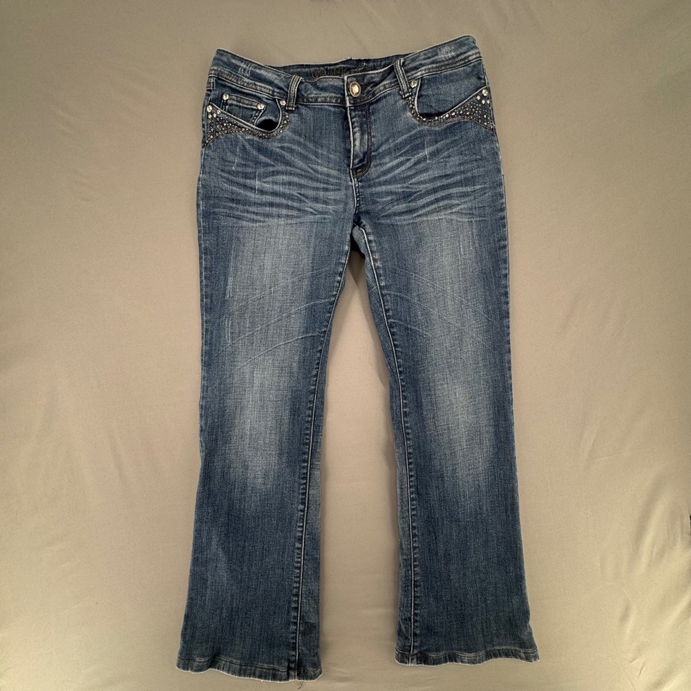 Grace Jeans Womens Bootcut Medium Wash Rhinestone Embellished Denim Size M 32x28